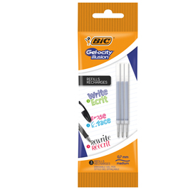 Busta 3 refill sfera gel cancellabile gelocity illusion 0,7mm nero bic