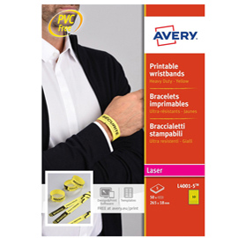 Braccialetti identificativi giallo 5fg a4 265x18mm (10et/fg) laser avery