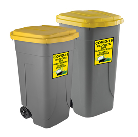 Bidone mobile 80lt grigio c/coperchio giallo kit emergenza covid-19