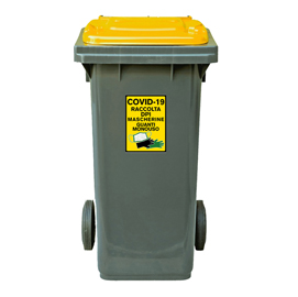Bidone carrellato 120lt grigio c/coperchio giallo kit emergenza covid-19