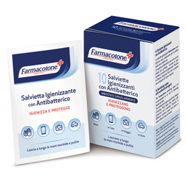 Bustine monodose igienizzanti con antibatterico - farmacotone - scatola 10 pezzi