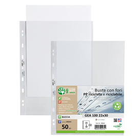 Buste forate gea 100 - pp riciclato - buccia medium - 22 x 30 cm - sei rota - conf. 50 pezzi
