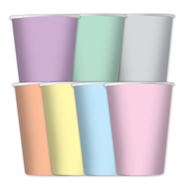 Bicchieri - carta - 200 cc - colori assortiti soft rainbow pastello - big party - conf. 8 pezzi