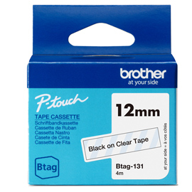Brother - nastro adesivo - nero/trasparente - 12mm x 4mt - btag131