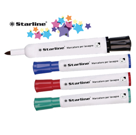 Busta 4 marcatori per lavagne colori ass. P.tonda 2mm starline