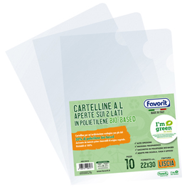 Cartelline a l - 22 x 30 cm - pe bio-based - liscio superior - trasparente - favorit - conf. 10 pezzi