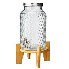 Caraffa con rubinetto - base bamboo - 5,6 l - vetro - trasparente - leone