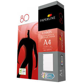 Carta paperline copy - a4 - 210 x 297 mm - 80 gr - bianco - 4fori - conf. 500 fogli