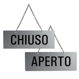 Cartello aperto/chiuso 17,5x6,5cm con catenella