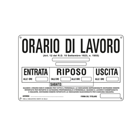 Cartello alluminio 30x20cm 'orario di lavoro''