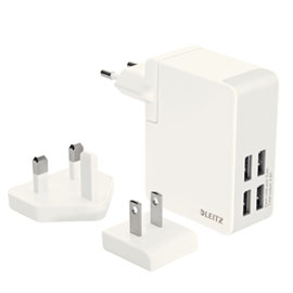 Caricatore universale da parete 4 porte usb 24w bianco leitz complete