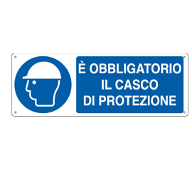 Cartello alluminio 35x12,5cm 'e' obligatorio il casco di protezione