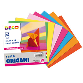 Confezione 20 fogli carta per origami 14x14cm colori assortiti cwr