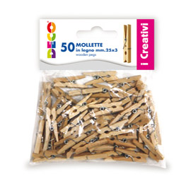Confezione 50 mollette in legno 25mm colore naturale cwr