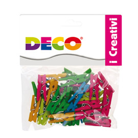 Confezione 45 mollettine in legno 25mm colori neon cwr