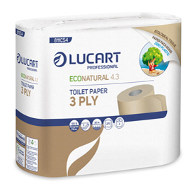 Carta igienica econatural 4.3 plastic free - 270 strappi - lucart - pacco 4 rotoli