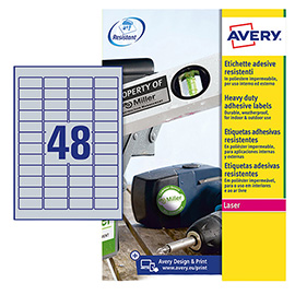 Etichette adesive l6009 - in poliestere - laser - permanenti - 45,7 x 21,2 mm - 48 et/fg - 20 fogli - argento - avery