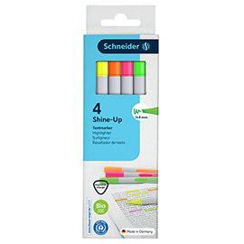 Evidenziatore shine-up - punta a scalpello  - colori assortiti - schneider - conf. 4 pezzi