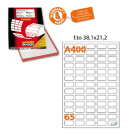 Etichetta adesiva a/400 bianca 100fg a4 38,1x21,2mm (65eti/fg) markin