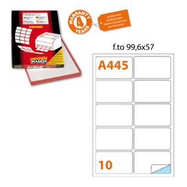 Etichetta adesiva a/445 bianca 100fg a4 99,6x57mm (10eti/fg) markin