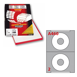 Etichetta adesiva a/460 bianca 100fg a4 x cd Ø114,5mm foro 41mm (2et/fg) markin