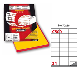 Etichetta adesiva c/500 giallo 100fg a4 70x36mm (24et/fg) markin