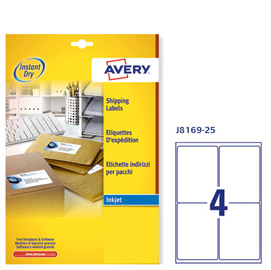 Etichetta adesiva j8169 bianca 25fg a4 99,1x139mm (4et/fg) inkjet avery