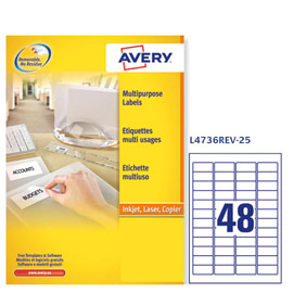 Etichetta adesiva l4736rev bianca rimovibili 25fg a4 45,7x21,2mm (48et/fg) laser