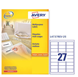 Etichetta adesiva l4737rev bianca rimovibili 25fg a4 63,5x29,6mm (27et/f) laser
