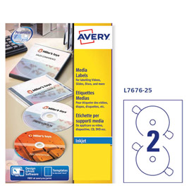 Etichetta adesiva l7676 bianca cd/dvd 25fg a4 Ø117mm (2et/fg) laser avery