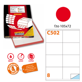 Etichetta adesiva c/502 rosso 100fg a4 105x72mm (8et/fg) markin