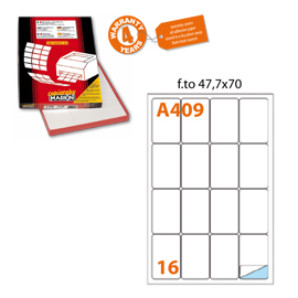 Etichetta adesiva a/409 bianca 100fg a4 47,7x70mm (16eti/fg) markin