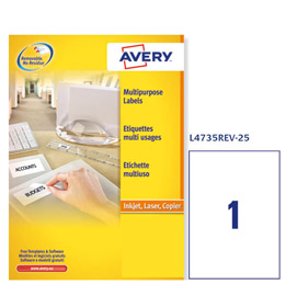 Etichetta adesiva l4735rev bianca rimovibili 25f a4 210x297mm (1et/fg) laser