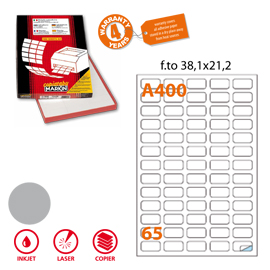 Etichetta adesiva a/400 argento 100fg a4 laser 38,1x21,2mm (65et/fg) markin