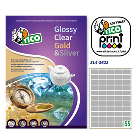 Etichetta adesiva rettangolare argento satinata 100fg a4 36x22mm (55et/fg) tico