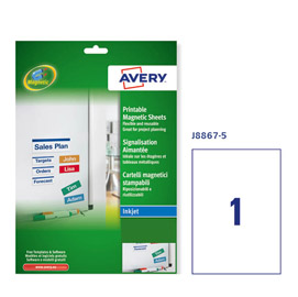Etichette magnetiche bianche inkjet in a4 210x297mm (1et/fg - 5fg) j8867 avery