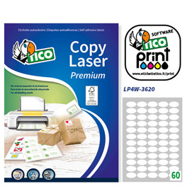 Etichetta adesiva lp4w bianca ovale 100fg a4 36x20mm (60et/fg) laser tico