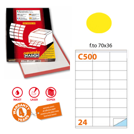 Etichetta adesiva c/500 giallo fluo 100fg a4 70x36mm (24et/fg) markin