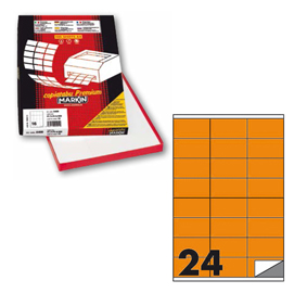 Etichetta adesiva c/500 arancio fluo 100fg a4 70x36mm (24et/fg) markin