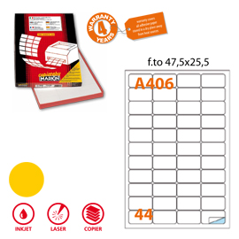 Etichetta adesiva a/406 giallo fluo 100fg a4 47,5x25,5mm (44et/fg) markin
