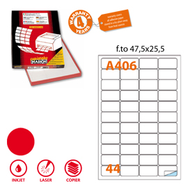 Etichetta adesiva a/406 rosso fluo 100fg a4 47,5x25,5mm (44et/fg) markin