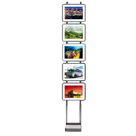 Espositore led da terra h200cm con 5 cornici a4 freestanding ledmag