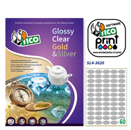 Etichetta adesiva sl4 ovale argento satinata 100fg a4 36x20mm (60et/fg) tico