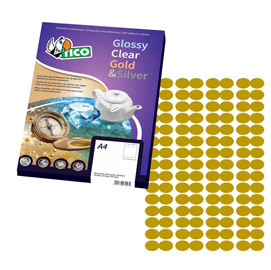 Etichette satinate oro sagomate ovali tipo/lito 44x16(60et/fg) 100 fg tico