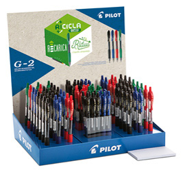 Espositore da banco con 84 penne g-2 punta 0.7mm in 4 colori ass. Pilot