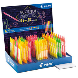 Espositore da banco con 72 penne g-2 punta 0.7mm in 6 colori neon ass. Pilot