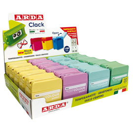 Espositore da banco con 20 temperamatite a 2 fori in colori pastel ass. Arda