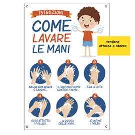 Etichetta autoadesiva - 20x30 cm - istruzioni come lavare le mani - per bambini - cartelli segnalatori