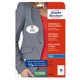 Etichette badge per tessuti ovale - 85 x 50 mm - 20 fogli (10 et/fg) - inkjet - avery