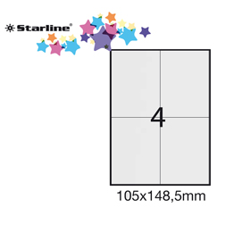 Etichetta adesiva bianca 100fg a4 105x148,5mm (4et/fg) starline